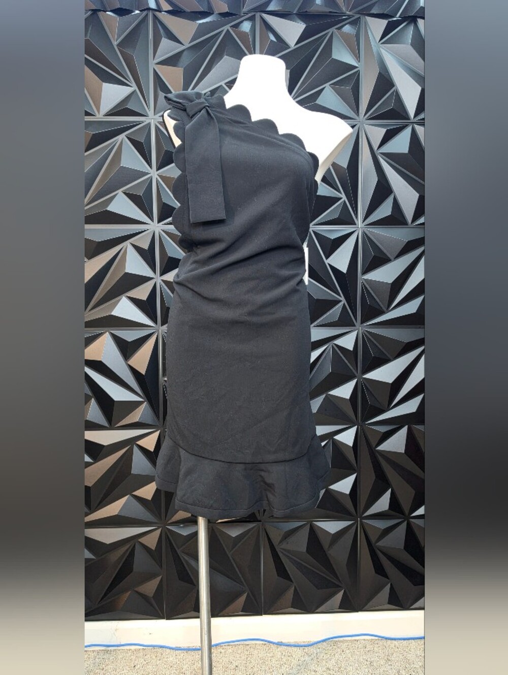 Victoria Beckham Black One-Shoulder Bow-Shoulder Ruffle Dress
